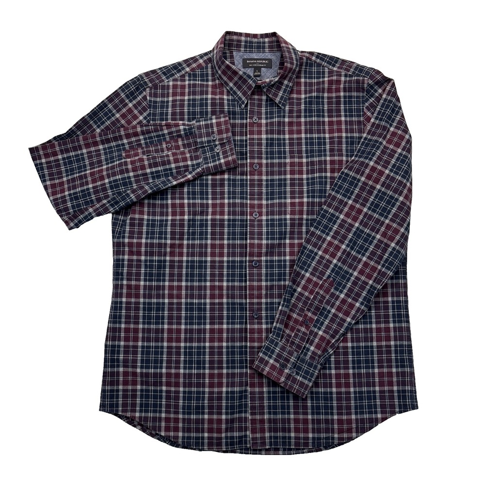 Banana Republic Plaid Button Up Shirt Men's Size L Preppy Casual Cotton